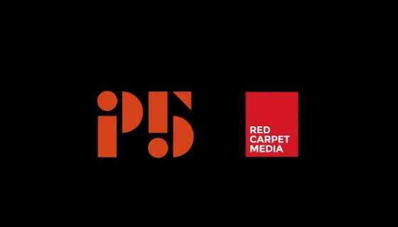 Logotypen för "P5" i fetstilta orange bokstäver bredvid orden "RED CARPET MEDIA" i rött, mot en svart bakgrund för en slående visuell kontrast.